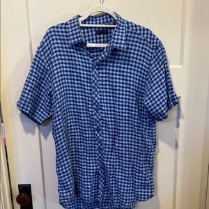 Zachary Prell Navy and White Gingham Shirt - linen - very nice print